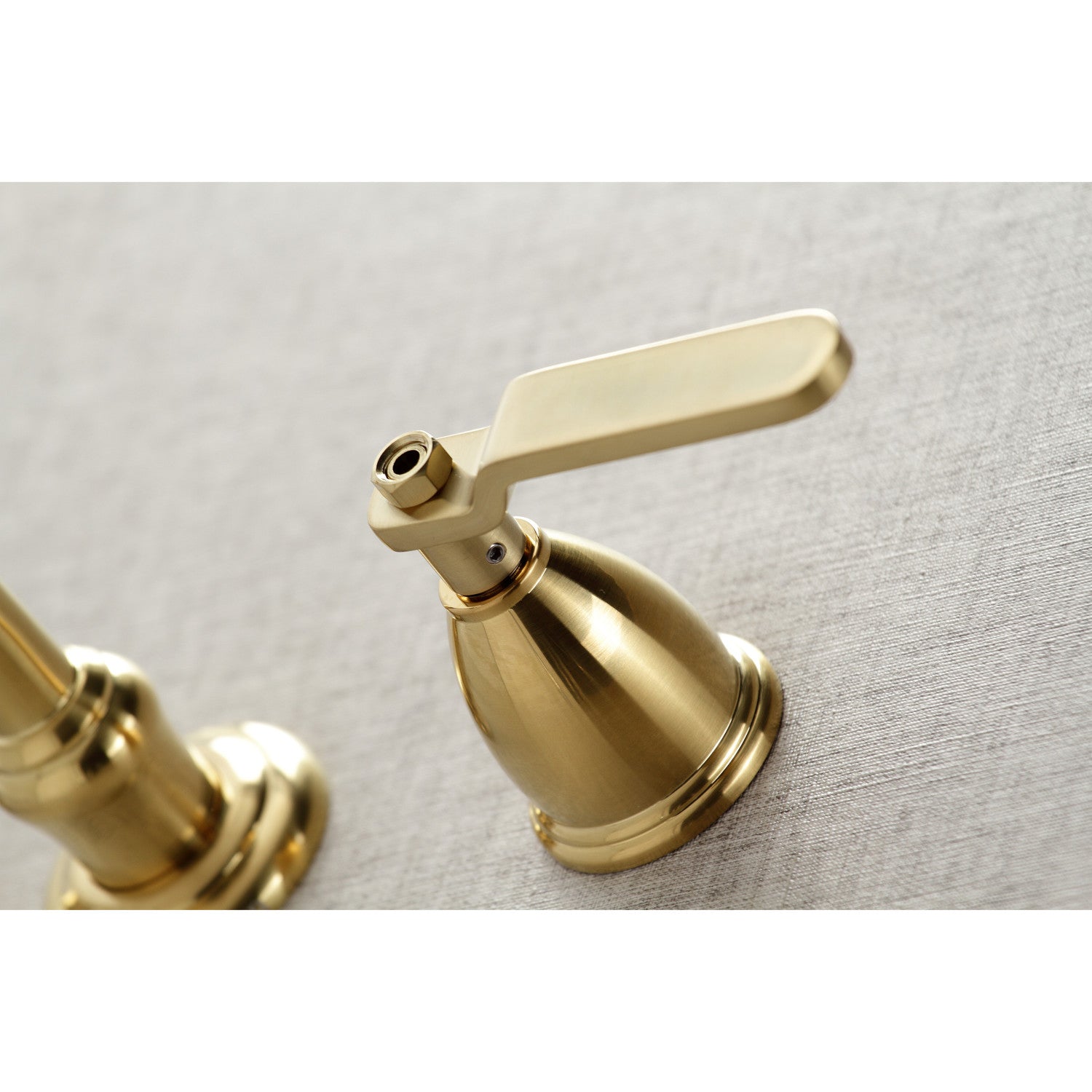 Kingston Heirloom KS3127KL - Whitaker Double-Handle 3-Hole Wall Mount Bathroom Faucet, Brushed Brass — thumbnail 2
